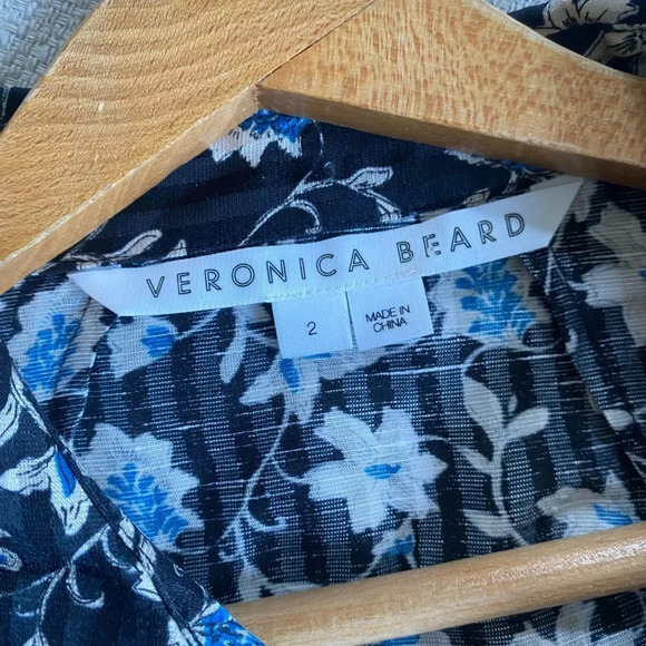 Veronica Beard Linen Dress Women’s 2 Samy Floral Print Tie Waist Mini Blue - Picture 5 of 9